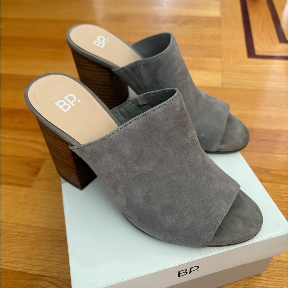 BP Gray Mules with Modern Block Heel
